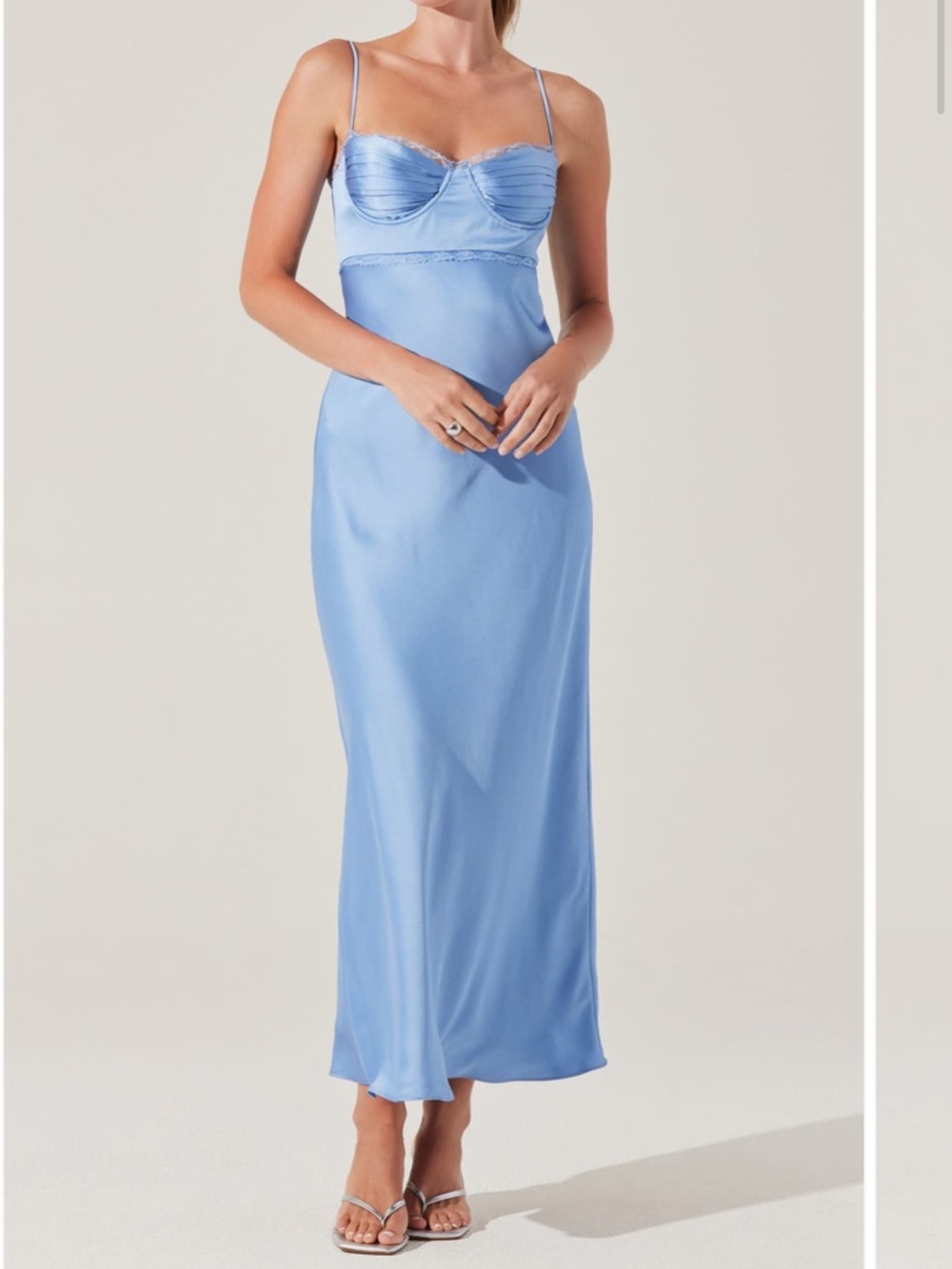 NWT “ASTR the Label” Blue Satin Slip Dress with Spaghetti Straps (XS, worn once)
